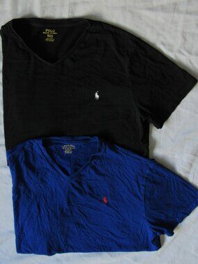 Lot of 2 POLO Ralph Lauren Pony V Neck Cotton Classic T Shirts Men's sz XL
